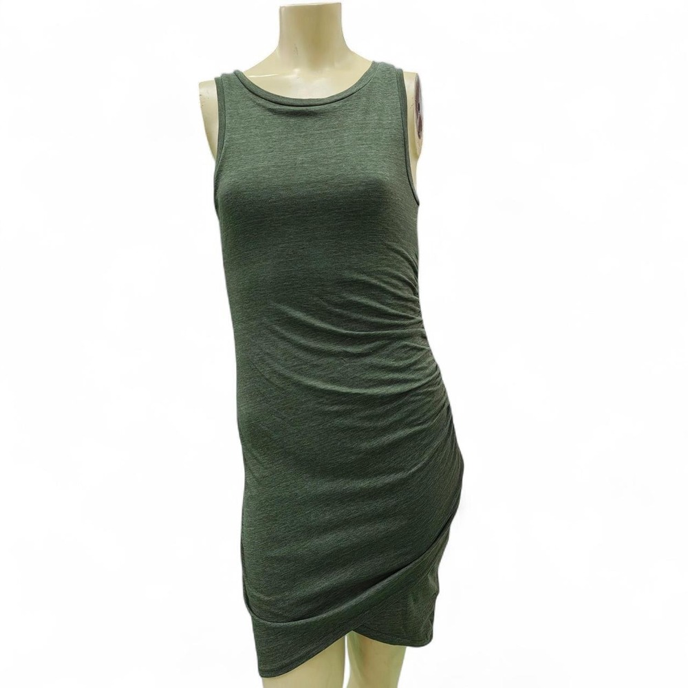 Treasure & Bond Green Ruched Bodycon Dress Sleeveless Tulip Hem XS